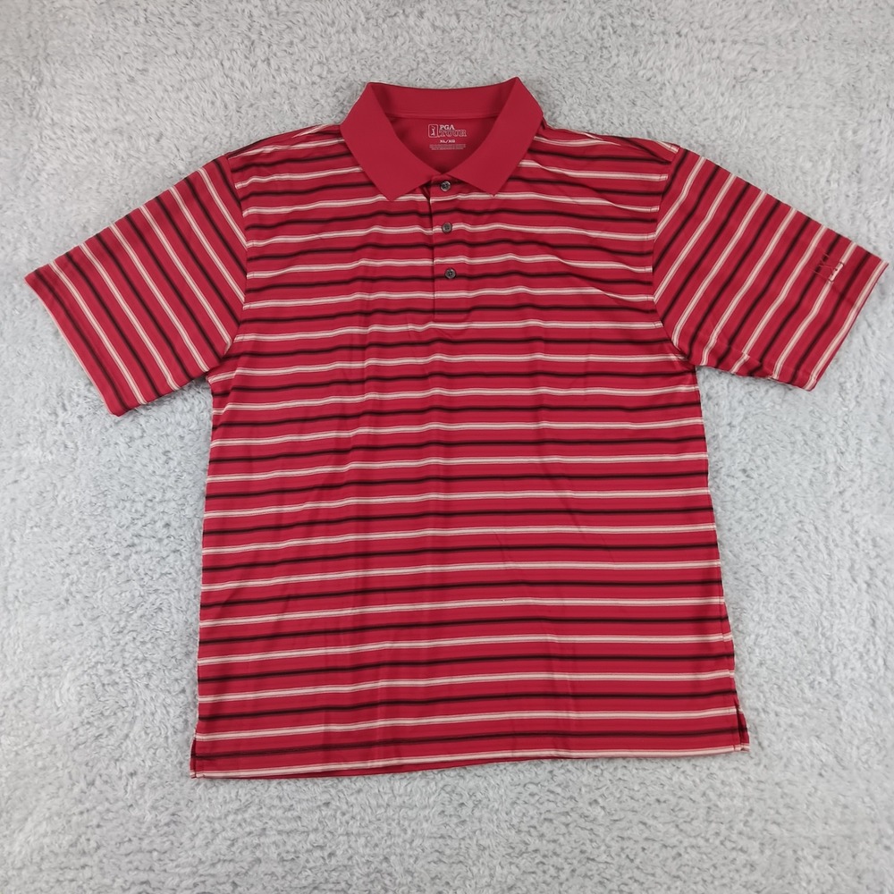 PGA Tour Mens XL Red Striped Short Sleeve Golf Polo Shirt SU 4950